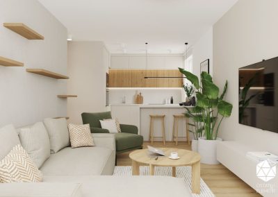 Przestrzeń salonu zaaranżowana przez projektant wnętrz, idealna dla mieszkanie pod klucz.