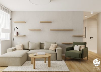 Naturalne materiały i funkcjonalność w salonie, zaprojektowanym przez architekt wnętrz.