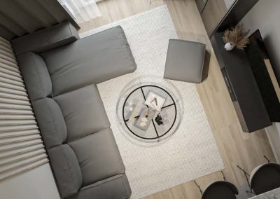 Salon z aneksem kuchennym, projektowanie wnętrz w stylu nowoczesnym.